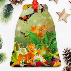 Floral Flowers Nature Plants Decorative Design Bell Ornament (two Sides)