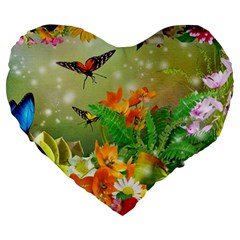 Floral Flowers Nature Plants Decorative Design Large 19  Premium Heart Shape Cushions by Ravend