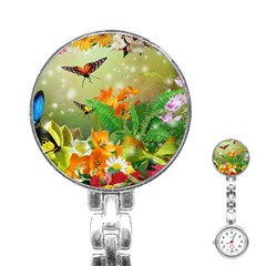 Floral Flowers Nature Plants Decorative Design Stainless Steel Nurses Watch by Ravend