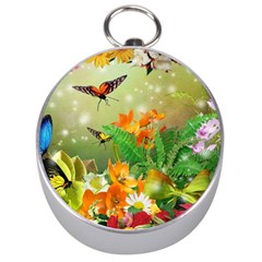 Floral Flowers Nature Plants Decorative Design Silver Compasses by Ravend