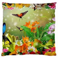 Floral Flowers Nature Plants Decorative Design Large Premium Plush Fleece Cushion Case (two Sides) by Ravend