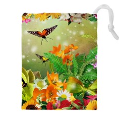 Floral Flowers Nature Plants Decorative Design Drawstring Pouch (4xl) by Ravend