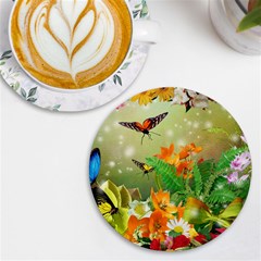 Floral Flowers Nature Plants Decorative Design Uv Print Round Tile Coaster by Ravend