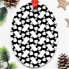 Playful Pups Black And White Pattern Ornament (oval) by dflcprintsclothing