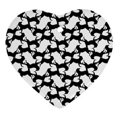 Playful Pups Black And White Pattern Ornament (heart) by dflcprintsclothing