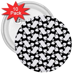 Playful Pups Black And White Pattern 3  Buttons (10 Pack)  by dflcprintsclothing