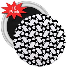 Playful Pups Black And White Pattern 3  Magnets (10 Pack)  by dflcprintsclothing