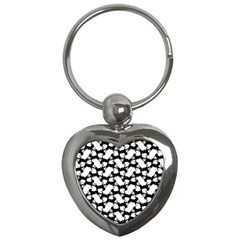 Playful Pups Black And White Pattern Key Chain (heart) by dflcprintsclothing