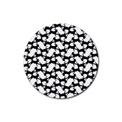 Playful Pups Black And White Pattern Rubber Coaster (round) by dflcprintsclothing