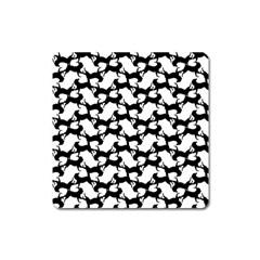 Playful Pups Black And White Pattern Square Magnet by dflcprintsclothing