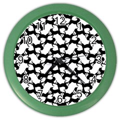 Playful Pups Black And White Pattern Color Wall Clock by dflcprintsclothing