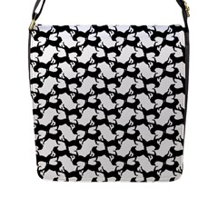 Playful Pups Black And White Pattern Flap Closure Messenger Bag (l) by dflcprintsclothing