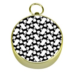 Playful Pups Black And White Pattern Gold Compasses by dflcprintsclothing