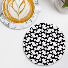 Playful Pups Black And White Pattern Uv Print Round Tile Coaster by dflcprintsclothing