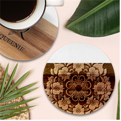 Floral Pattern Flowers Spiral Pattern Beautiful Marble Wood Coaster (round)