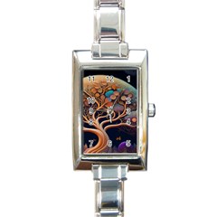 Trees Dream Art Intricate Patterns Digital Nature Rectangle Italian Charm Watch by Ravend