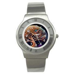 Trees Dream Art Intricate Patterns Digital Nature Stainless Steel Watch by Ravend