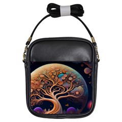 Trees Dream Art Intricate Patterns Digital Nature Girls Sling Bag by Ravend