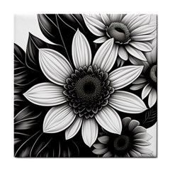 Sketch Flowers Art Background Photorealistic Tile Coaster by Ravend