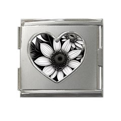 Sketch Flowers Art Background Photorealistic Mega Link Heart Italian Charm (18mm) by Ravend