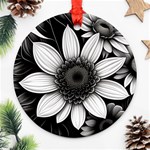 Sketch Flowers Art Background Photorealistic Round Ornament (Two Sides) Back