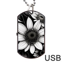 Sketch Flowers Art Background Photorealistic Dog Tag Usb Flash (one Side) by Ravend