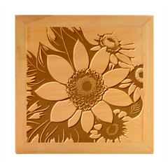 Sketch Flowers Art Background Photorealistic Wood Photo Frame Cube