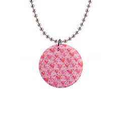 Valentine Romantic Love Watercolor Pink Pattern Texture 1  Button Necklace by Ravend