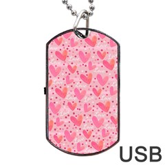 Valentine Romantic Love Watercolor Pink Pattern Texture Dog Tag Usb Flash (one Side) by Ravend