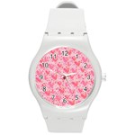 Valentine Romantic Love Watercolor Pink Pattern Texture Round Plastic Sport Watch (M) Front