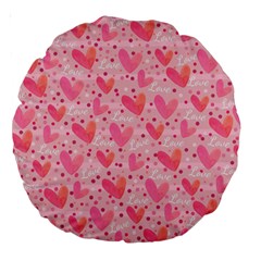 Valentine Romantic Love Watercolor Pink Pattern Texture Large 18  Premium Round Cushions