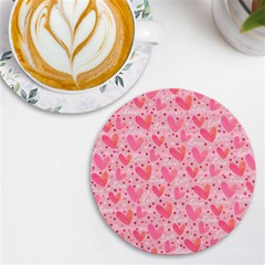 Valentine Romantic Love Watercolor Pink Pattern Texture Uv Print Round Tile Coaster by Ravend