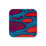 Vintage Ornate Mushroom Leafage Wallpaper Rubber Square Coaster (4 pack) Front