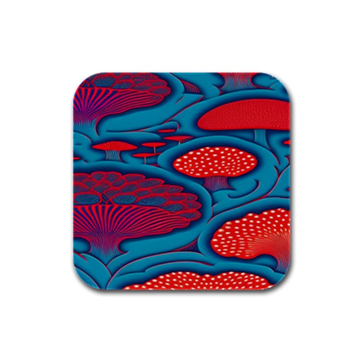 Vintage Ornate Mushroom Leafage Wallpaper Rubber Square Coaster (4 pack)