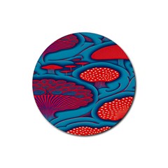 Vintage Ornate Mushroom Leafage Wallpaper Rubber Round Coaster (4 Pack) by Ravend