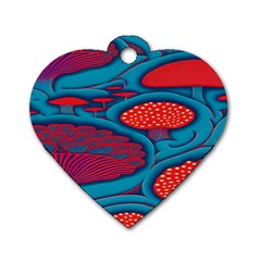 Vintage Ornate Mushroom Leafage Wallpaper Dog Tag Heart (two Sides) by Ravend