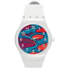 Vintage Ornate Mushroom Leafage Wallpaper Round Plastic Sport Watch (m) by Ravend