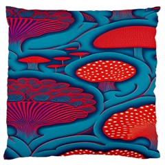 Vintage Ornate Mushroom Leafage Wallpaper Large Premium Plush Fleece Cushion Case (two Sides) by Ravend