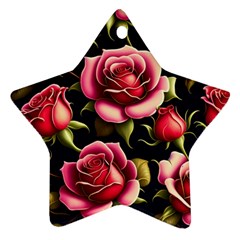 Roses Flowers Pattern Background Ornament (star) by Ravend