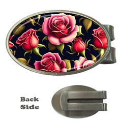 Roses Flowers Pattern Background Money Clips (oval)  by Ravend