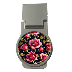 Roses Flowers Pattern Background Money Clips (round)  by Ravend