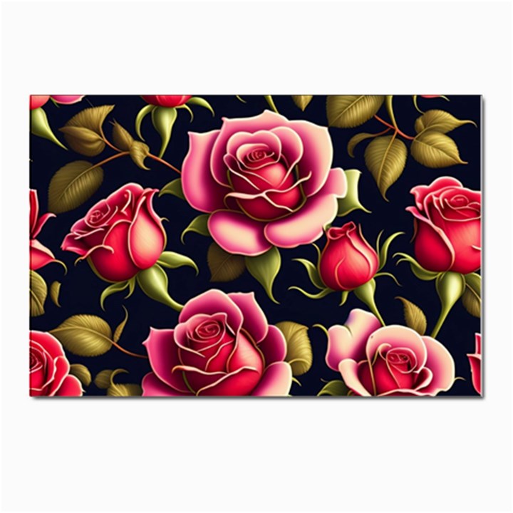 Roses Flowers Pattern Background Postcard 4 x 6  (Pkg of 10)