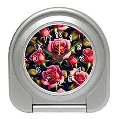 Roses Flowers Pattern Background Travel Alarm Clock by Ravend