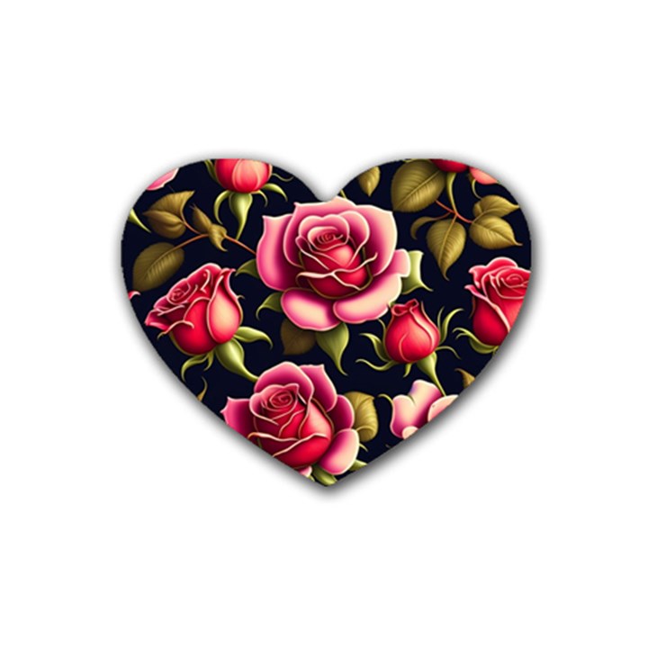 Roses Flowers Pattern Background Rubber Heart Coaster (4 pack)