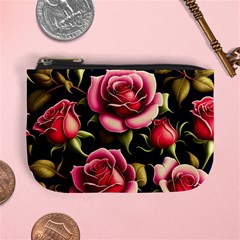 Roses Flowers Pattern Background Mini Coin Purse by Ravend