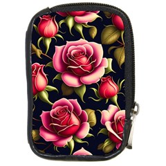 Roses Flowers Pattern Background Compact Camera Leather Case by Ravend