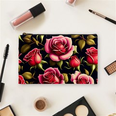 Roses Flowers Pattern Background Cosmetic Bag (medium) by Ravend