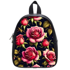 Roses Flowers Pattern Background School Bag (small) by Ravend