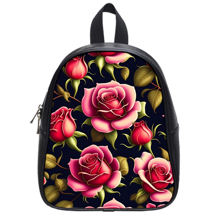 Roses Flowers Pattern Background School Bag (Small)