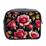 Roses Flowers Pattern Background Mini Toiletries Bag (Two Sides) Back